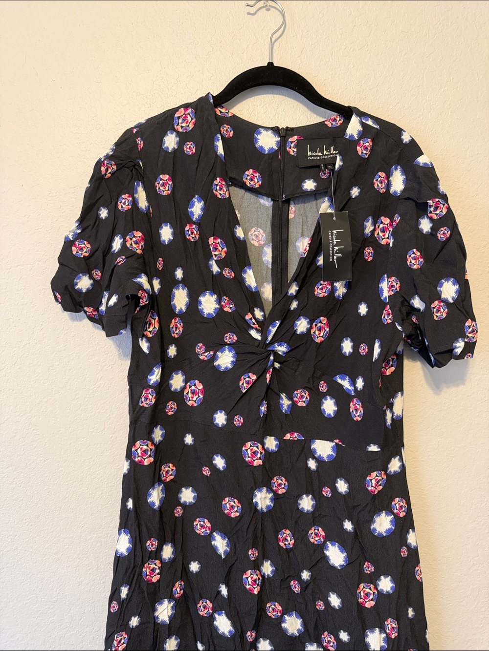 Nicole Miller Black Midi Dress with Red and White Floral Print - Picture 2 of 8